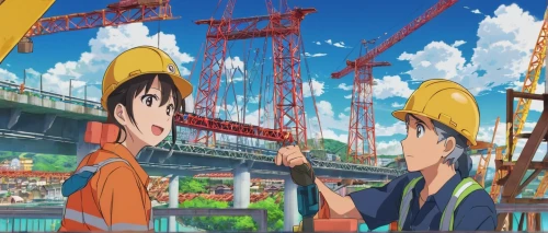 construction workers,container cranes,steel scaffolding,crane boom,construction company,shipping crane,amusement park,construction industry,loading crane,loading cranes,container crane,construction site,railroad engineer,mega crane,amusement ride,excavators,construction pole,love lock,torii,port cranes,Illustration,Japanese style,Japanese Style 03