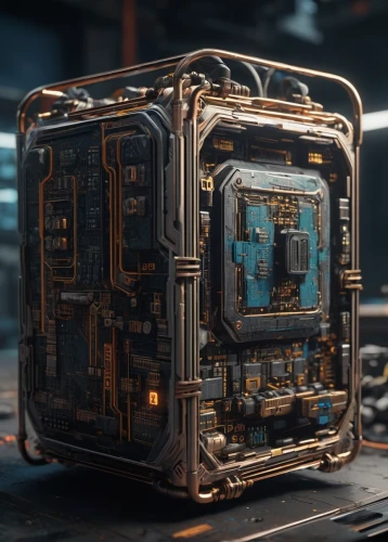 computer case,barebone computer,old suitcase,courier box,treasure chest,mechanical,luggage,motherboard,crate,attache case,container,toolbox,luggage set,suitcase,generator,lunchbox,personal computer,digital safe,metal container,keystone module,Photography,General,Sci-Fi