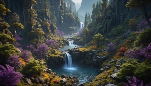 fantasy landscape,fairyland canyon,ash falls,brown waterfall,mountain stream,falls of the cliff,wasserfall,waterfalls,canyon,futuristic landscape,waterfall,mountain spring,bridal veil fall,fantasy picture,fallen giants valley,elven forest,green waterfall,water falls,ilse falls,water fall,Photography,General,Sci-Fi
