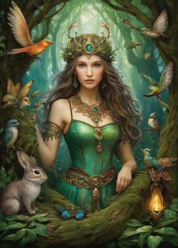 faery,faerie,dryad,the enchantress,fae,fantasy picture,fantasy art,celtic woman,spring equinox,celtic queen,fantasy portrait,fairy queen,mother earth,anahata,fantasy woman,druid,mother nature,fairy tale character,sorceress,fairy world,Illustration,Paper based,Paper Based 08