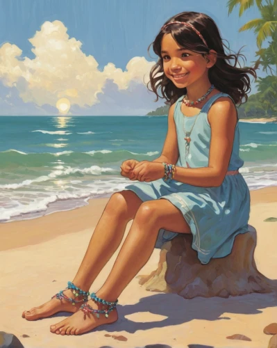 little girl in wind,girl sitting,relaxed young girl,girl on the dune,beach background,beach landscape,beach scenery,oil painting,girl with cereal bowl,polynesian girl,art painting,sea breeze,oil painting on canvas,young girl,blue hawaii,girl with tree,dream beach,child portrait,girl with bread-and-butter,beautiful beach,Conceptual Art,Daily,Daily 08
