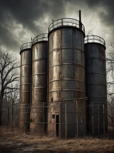 storage tank,oil tank,water tank,silo,watertower,water tower,oil barrels,metal tanks,tank cars,industrial ruin,abandoned places,cooling tower,industrial landscape,abandoned place,cooling towers,gasometer,chemical plant,derelict,disused,rusting,Illustration,Paper based,Paper Based 08