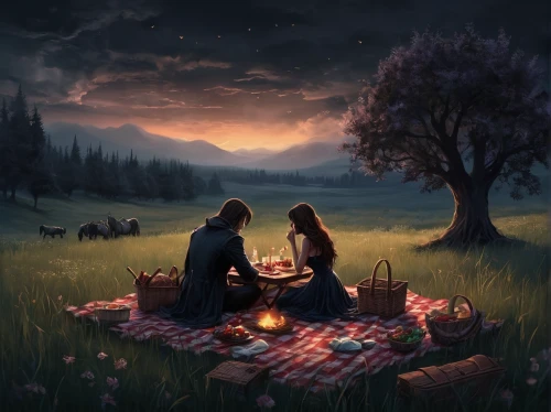 romantic dinner,romantic night,romantic scene,picnic,campfire,dinner for two,romantic,candle light dinner,campfires,romantic meeting,romantic portrait,evening atmosphere,date,a fairy tale,picnic basket,twilight,idyll,camping,candle light,fairytale,Conceptual Art,Fantasy,Fantasy 34