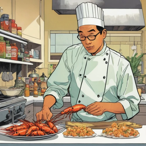 filipino cuisine,asian cuisine,chilli crab,indian chinese cuisine,chef's uniform,korean chinese cuisine,korean cuisine,chef,men chef,singaporean cuisine,chinese cuisine,vietnamese cuisine,nepalese cuisine,korean royal court cuisine,food preparation,seasoned chicken feet,chef hats,kung pao chicken,food and cooking,taiwanese cuisine,Illustration,Vector,Vector 03