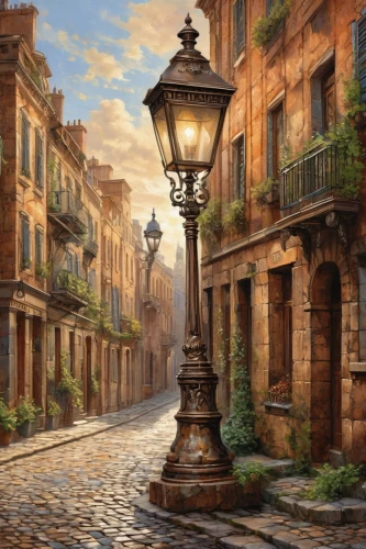 gas lamp,street lamps,street lamp,iron street lamp,outdoor street light,streetlamp,lamp post,lamppost,street light,street lights,light posts,light post,streetlight,italian painter,lamplighter,seville,riad,illuminated lantern,oil painting on canvas,rome,Art,Classical Oil Painting,Classical Oil Painting 02