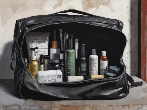 toiletry bag,travel bag,business bag,toiletries,leather suitcase,duffel bag,oil cosmetic,cosmetics,laundress,cosmetic oil,carrying case,diaper bag,carry-on bag,women's cosmetics,art supplies,laptop bag,art materials,handbag,oil chalk,chalkbag,Illustration,Paper based,Paper Based 05