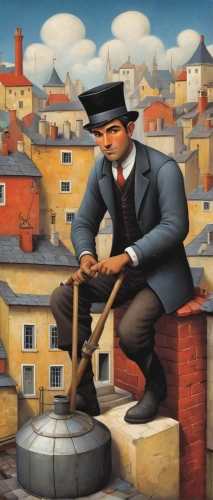 chimney sweep,winemaker,chimney sweeper,tinsmith,bricklayer,grant wood,itinerant musician,peddler,pilgrim,man with a computer,blacksmith,tradesman,pipe smoking,meticulous painting,italian painter,repairman,town crier,thames trader,stovepipe hat,bellboy,Art,Artistic Painting,Artistic Painting 29