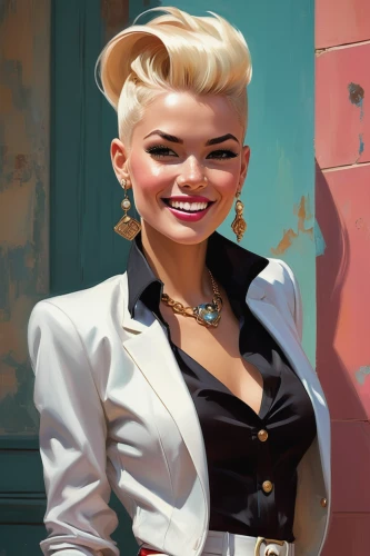 pompadour,marylyn monroe - female,bouffant,50's style,connie stevens - female,marilyn monroe,rockabilly style,pin-up girl,marilyn,pin up girl,retro woman,retro pin up girl,femme fatale,rockabilly,pin ups,cigarette girl,pin up,retro women,digital painting,blonde woman,Conceptual Art,Oil color,Oil Color 04