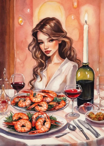 carpaccio,food and wine,sicilian cuisine,prawns,mediterranean cuisine,romantic dinner,mediterranean diet,fine dining restaurant,seafood,seafood platter,grilled prawns,tapas,spanish cuisine,freshwater prawns,shrimps,dinner party,cooking book cover,seafood counter,oil painting on canvas,river prawns,Illustration,Abstract Fantasy,Abstract Fantasy 11