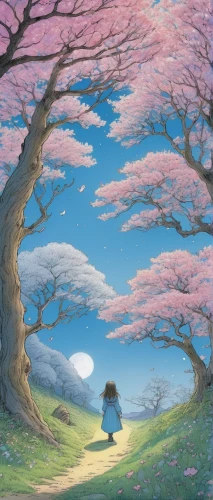 sakura trees,sakura tree,japanese sakura background,sakura background,cherry blossom tree,studio ghibli,blossom tree,sakura branch,the cherry blossoms,japanese cherry trees,cherry trees,sakura blossom,takato cherry blossoms,sakura cherry tree,sakura blossoms,meadow in pastel,cherry tree,springtime background,blooming field,cherry blossoms,Illustration,Black and White,Black and White 13