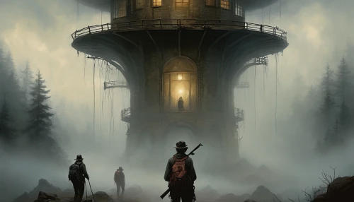 watertower,water tower,watchtower,diving bell,lighthouse,sci fiction illustration,beacon,lookout tower,red lighthouse,electric lighthouse,observation tower,fire tower,lamplighter,airships,steel tower,lantern,tower fall,the wanderer,light house,game illustration,Illustration,Realistic Fantasy,Realistic Fantasy 10