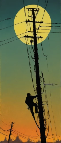 telephone pole,telephone poles,powerlines,power line,power pole,power lines,signal,electricity pylons,travel poster,pylons,transistor,atomic age,overhead power line,wires,my neighbor totoro,surveyor,cell tower,birds on a wire,street lamp,electrical grid,Conceptual Art,Sci-Fi,Sci-Fi 17