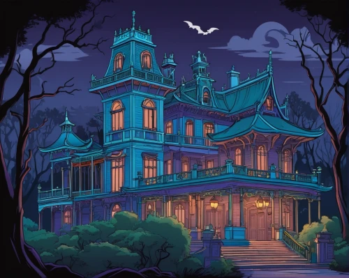 witch's house,witch house,the haunted house,haunted house,ghost castle,haunted castle,halloween illustration,victorian house,halloween poster,victorian,halloween background,house silhouette,magic castle,halloween scene,halloween wallpaper,haunted,haunted cathedral,haunt,halloween ghosts,house painting,Illustration,Japanese style,Japanese Style 07