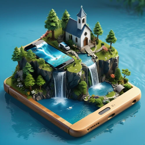 floating island,floating islands,artificial islands,island suspended,sunken church,springboard,artificial island,3d mockup,virtual landscape,3d fantasy,pool house,underwater playground,aqua studio,water mill,landscape background,islet,futuristic landscape,wet smartphone,luxury property,house with lake,Unique,3D,Isometric
