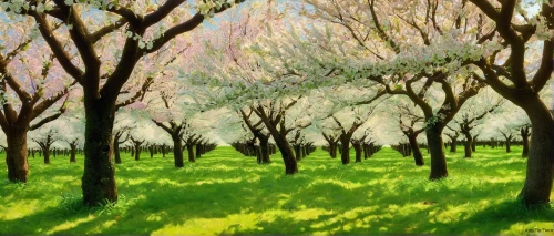 almond trees,sakura trees,cherry trees,orchards,meadow in pastel,japanese cherry trees,orchard,almond tree,olive grove,blooming trees,almond blossoms,apple trees,magnolia trees,blossoming apple tree,spring blossoms,fruit trees,flowering trees,orchard meadow,tree grove,walnut trees,Art,Classical Oil Painting,Classical Oil Painting 15