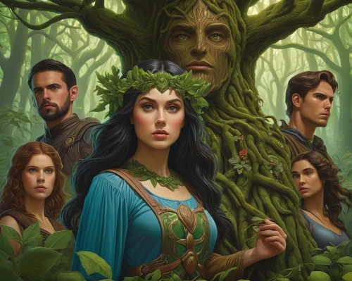 ivy family,dryad,celtic tree,barberry family,fantasy portrait,mulberry family,tree of life,the enchantress,druids,anahata,mother earth,phyllanthus family,green tree,elven,sci fiction illustration,fig tree,tree crown,nightshade family,sacred fig,the branches of the tree,Illustration,Retro,Retro 16