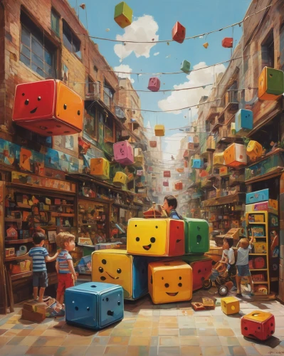danbo cheese,world digital painting,book store,cubes games,danbo,cubes,wooden cubes,magic cube,toy blocks,toy store,lego blocks,kids illustration,3d fantasy,carton boxes,children's background,bookstore,lego building blocks,blocks of cheese,game art,game illustration,Conceptual Art,Fantasy,Fantasy 15
