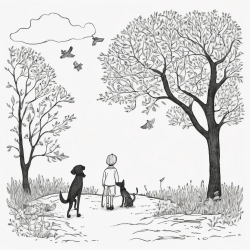 dog illustration,boy and dog,walking dogs,a collection of short stories for children,hand-drawn illustration,sewing silhouettes,coloring page,passepartout,book illustration,dog walker,cd cover,dog line art,dog walking,kate greenaway,cover,kids illustration,dog cartoon,illustrations,coloring pages,meadow play,Illustration,Black and White,Black and White 26