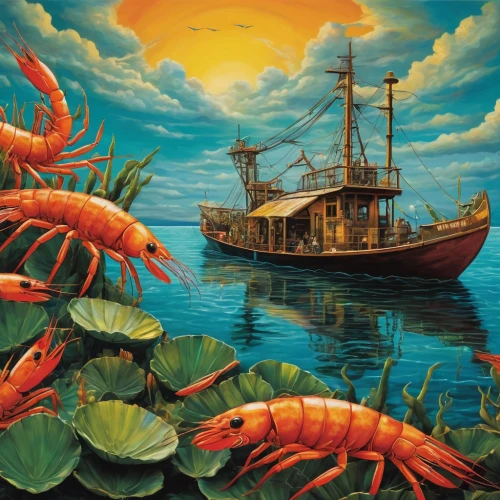 shrimp boat,shrimp boats,shrimp fishing,sea fantasy,fishing float,commercial fishing,boat landscape,two-handled sauceboat,fishing trawler,fishing boat,the shrimp farm,sea foods,sea food,river prawns,shrimp of louisiana,boiled shrimp,seafaring,phoenix boat,crustaceans,trireme,Art,Artistic Painting,Artistic Painting 31