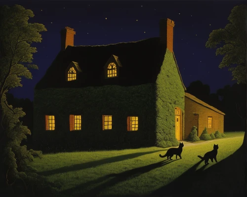 house silhouette,night scene,houses silhouette,witch's house,witch house,the haunted house,kennel club,cottage,haunted house,halloween scene,farmhouse,cottages,halloween poster,home landscape,werewolves,halloween illustration,doll's house,the threshold of the house,lonely house,at night,Art,Artistic Painting,Artistic Painting 30