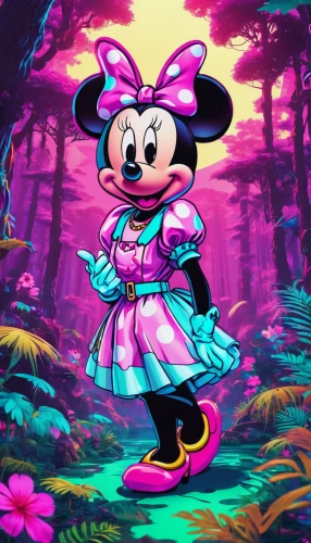 minnie mouse,minnie,rosa 'the fairy,rosa ' the fairy,disney rose,mickey mause,disney character,mickey mouse,micky mouse,cute cartoon character,rockabella,mickey,springtime background,flower background,magical adventure,fairy tale character,spring background,hula,cartoon video game background,children's background,Conceptual Art,Sci-Fi,Sci-Fi 28