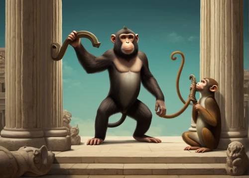 monkey family,monkey island,monkeys band,barbary monkey,three monkeys,primates,monkey gang,monkeys,the monkey,monkey,macaque,primate,great apes,baboon,chimpanzee,baboons,monkey soldier,game illustration,anthropomorphized animals,barbary macaques,Illustration,Abstract Fantasy,Abstract Fantasy 02