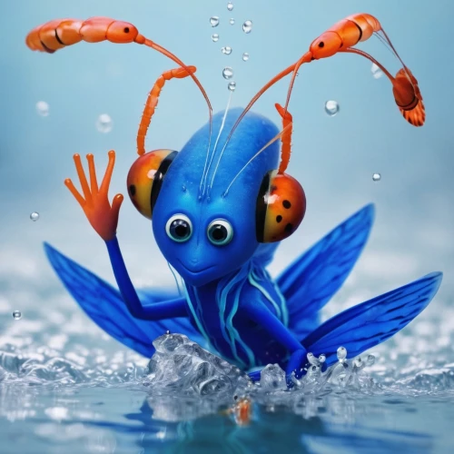 blue devils shrimp,blue fish,sea animal,bobó shrimp,sea devil,aquatic animal,nemo,water creature,fighting fish,under sea,aquatic animals,fish in water,sea-life,merfolk,aquatic,god of the sea,marine animal,pescado frito,the fish,crustacean,Illustration,Paper based,Paper Based 11