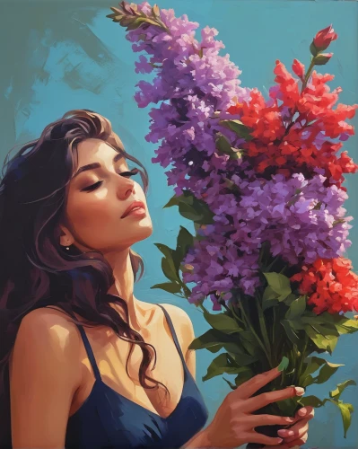 girl in flowers,hydrangeas,summer flowers,flower painting,digital painting,flora,holding flowers,lilacs,beautiful girl with flowers,colorful floral,splendor of flowers,floral composition,falling flowers,hydrangea,picking flowers,floral,bright flowers,girl picking flowers,lyzz flowers,with a bouquet of flowers,Conceptual Art,Fantasy,Fantasy 14