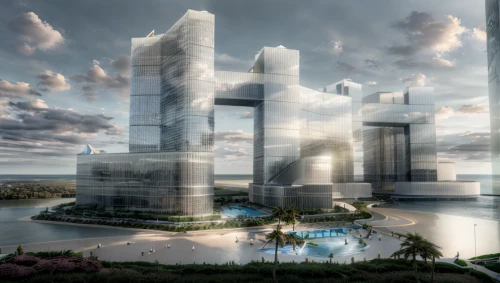 futuristic architecture,tallest hotel dubai,skyscapers,tianjin,futuristic landscape,largest hotel in dubai,zhengzhou,hongdan center,cube stilt houses,sky apartment,international towers,sky space concept,artificial island,haikou city,sky city,barangaroo,the skyscraper,urban towers,jumeirah,3d rendering