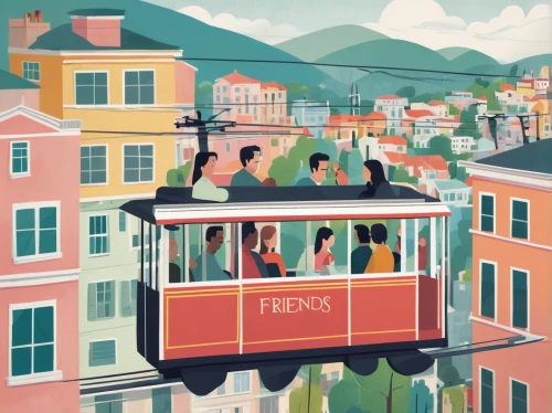 cable car,street car,the lisbon tram,funicular,cablecar,cable cars,tramway,san francisco,french tourists,montmartre,tram,paris clip art,french digital background,gondola,sanfrancisco,gondola lift,trolley,tram car,trolley train,travel poster,Illustration,Vector,Vector 08
