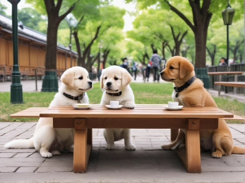 picnic table,dog cafe,three dogs,outdoor table,dinner for two,pet vitamins & supplements,family picnic,outdoor dining,family dinner,business meeting,round table,breakfast outside,outdoor table and chairs,placemat,long table,wooden table,a meeting,dog school,beer table sets,dog photography,Illustration,Japanese style,Japanese Style 12