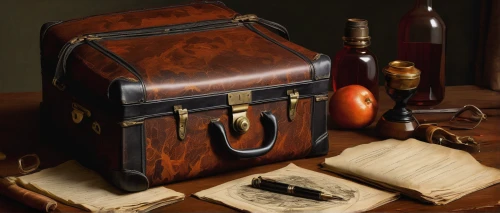 leather suitcase,attache case,old suitcase,steamer trunk,treasure chest,music chest,leather compartments,suitcase,lyre box,carrying case,toolbox,luggage set,courier box,briefcase,wooden box,photograph album,antiquariat,travel bag,tackle box,writing instrument accessory,Art,Classical Oil Painting,Classical Oil Painting 37