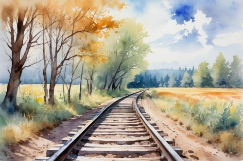 watercolor background,railroad track,railroad line,watercolor,watercolor painting,railroad,watercolor paint,rail road,railway track,railway line,railroad tracks,railroad crossing,railtrack,railway,railroad trail,narrow gauge,train track,rail way,railway lines,railway tracks,Illustration,Paper based,Paper Based 25