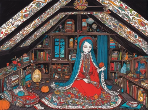 shirakami-sanchi,matryoshka,hanbok,matryoshka doll,witch's house,little red riding hood,doll house,russian folk style,persian poet,girl in the kitchen,the little girl's room,rem in arabian nights,doll kitchen,red riding hood,doll's house,apothecary,winter house,woman house,priestess,fortune teller,Illustration,Abstract Fantasy,Abstract Fantasy 04