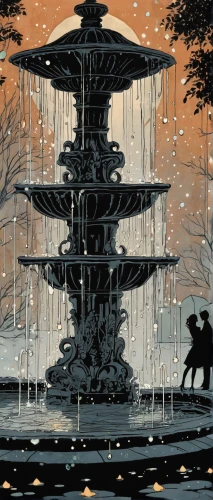 city fountain,fountain,fountains,water fountain,snow scene,bird bath,stone fountain,the horse at the fountain,wishing well,august fountain,snow globe,fountain of the moor,fountain pond,old fountain,moor fountain,winter background,the snow falls,snowfall,waterfall,water fall,Illustration,Black and White,Black and White 02