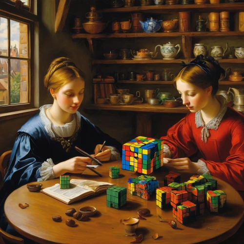 children studying,magic cube,rubiks cube,rubik cube,wooden cubes,rubiks,cubes games,rubik's cube,rubics cube,children learning,wooden blocks,dolls houses,wooden toys,children drawing,lego building blocks,home schooling,chess cube,meticulous painting,ball fortune tellers,montessori,Art,Classical Oil Painting,Classical Oil Painting 37