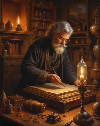 candlemaker,watchmaker,scholar,leonardo devinci,apothecary,clockmaker,meticulous painting,leonardo da vinci,alchemy,tinsmith,craftsman,archimedes,persian poet,a carpenter,merchant,the collector,divination,emile vernon,luthier,woodworker,Conceptual Art,Fantasy,Fantasy 28