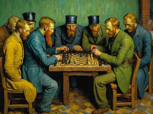chess men,chess game,english draughts,chess player,chessboard,chess,social group,chess board,chessboards,play chess,men sitting,group of people,fraternity,players,escher,david bates,game illustration,workforce,workers,poker,Art,Artistic Painting,Artistic Painting 03