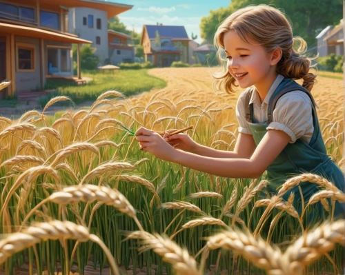 field of cereals,yellow grass,girl with bread-and-butter,wheat field,girl picking flowers,strand of wheat,seed wheat,wheat crops,straw field,strands of wheat,wheat fields,green wheat,grain harvest,wheat ears,wheat germ grass,wheat grain,sprouted wheat,sweet grass,wheat ear,wheat,Conceptual Art,Sci-Fi,Sci-Fi 24