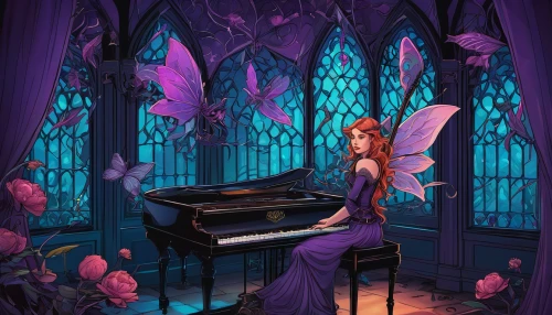 pianist,iris on piano,piano,vanessa (butterfly),concerto for piano,the piano,piano player,piano lesson,butterfly lilac,la violetta,music fantasy,pianos,serenade,grand piano,fairy tale character,aurora butterfly,composer,symphony,music chest,butterfly background,Illustration,Realistic Fantasy,Realistic Fantasy 45