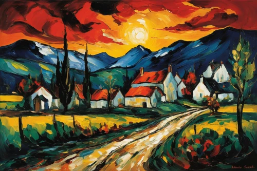 rural landscape,david bates,village scene,farm landscape,khokhloma painting,landscape,home landscape,braque d'auvergne,church painting,mountain village,mountain scene,autumn landscape,1926,braque francais,ervin hervé-lóránth,cottages,1925,lapereau,aurora village,1929,Art,Artistic Painting,Artistic Painting 37