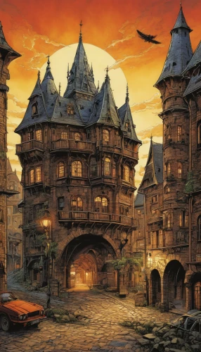 fairy tale castle,fantasy city,castle of the corvin,hamelin,haunted castle,medieval town,ghost castle,witch's house,castle iron market,knight village,medieval architecture,gold castle,cartoon video game background,halloween background,fantasy world,aurora village,fairytale castle,escher village,knight's castle,medieval street,Illustration,American Style,American Style 02