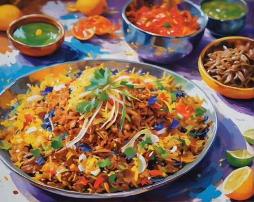 spanish rice,saffron rice,arroz con pollo,arroz con gandules,spiced rice,thai fried rice,tex-mex food,yeung chow fried rice,pad thai,nasi goreng,mexican foods,paella,jollof rice,latin american food,carrot salad,bombay mix,puerto rican cuisine,mexican mix,mexican food,southwestern united states food,Conceptual Art,Oil color,Oil Color 10
