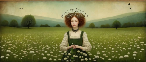 victorian lady,lily of the field,cloves schwindl inge,mirror in the meadow,mayweed,dandelion field,girl with tree,green meadow,little girl in wind,girl in the garden,meadow,dandelion meadow,celtic queen,linden blossom,meadow daisy,queen anne,wild meadow,girl in a long,mystical portrait of a girl,virginia sweetspire,Illustration,Realistic Fantasy,Realistic Fantasy 35