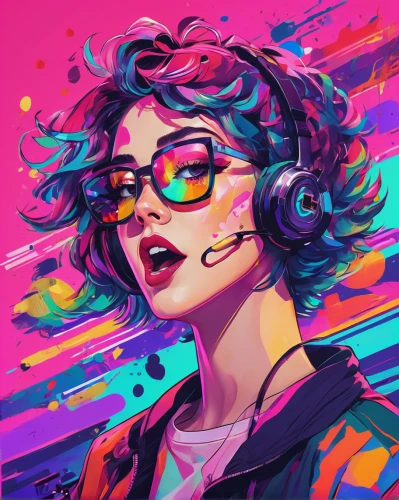 80s,80's design,vector girl,retro girl,retro woman,cyber glasses,colorful doodle,cyberpunk,color glasses,retro styled,vector illustration,persona,vector art,transistor,colorful background,neon colors,operator,neon candies,neon,eighties,Conceptual Art,Daily,Daily 21