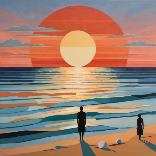 3-fold sun,sunset beach,sunrise beach,coast sunset,sun and sea,beach landscape,rising sun,carol colman,sea beach-marigold,oil painting on canvas,art painting,seascape,setting sun,sunset,golden sands,man at the sea,sun,layer of the sun,summer solstice,eventide,Art,Artistic Painting,Artistic Painting 44