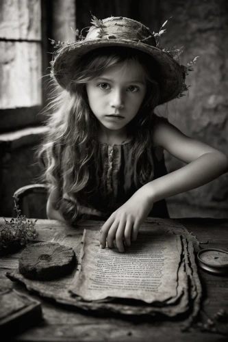 little girl reading,child with a book,hatmaking,vintage girl,mystical portrait of a girl,child portrait,girl wearing hat,the little girl,young girl,child's diary,vintage children,girl in the kitchen,girl with bread-and-butter,little girl,girl in a historic way,vintage doll,child girl,vintage boy and girl,innocence,photographing children,Photography,Black and white photography,Black and White Photography 02