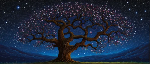 apple tree,flourishing tree,lilac tree,magic tree,fruit tree,celtic tree,colorful tree of life,painted tree,argan tree,blossom tree,the branches of the tree,bodhi tree,tree of life,blossoming apple tree,cherry tree,sacred fig,apple trees,tree grove,lone tree,strawberry tree,Illustration,Realistic Fantasy,Realistic Fantasy 18