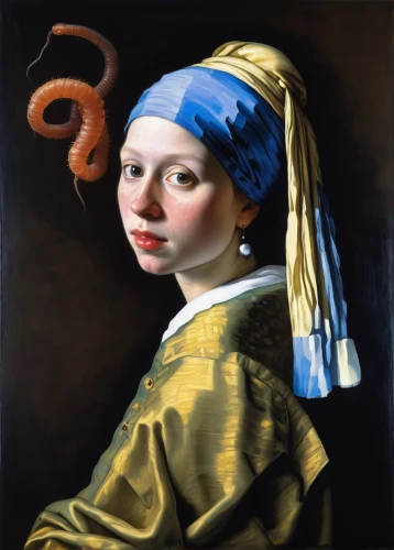 girl with a pearl earring,girl with cloth,girl with bread-and-butter,snake charming,girl with a wheel,taralli,girl in cloth,woman holding pie,snake charmers,portrait of a girl,turban,pippi longstocking,italian painter,portrait of a woman,meticulous painting,portrait of christi,the hat of the woman,holbein,woman with ice-cream,woman's hat,Art,Classical Oil Painting,Classical Oil Painting 07
