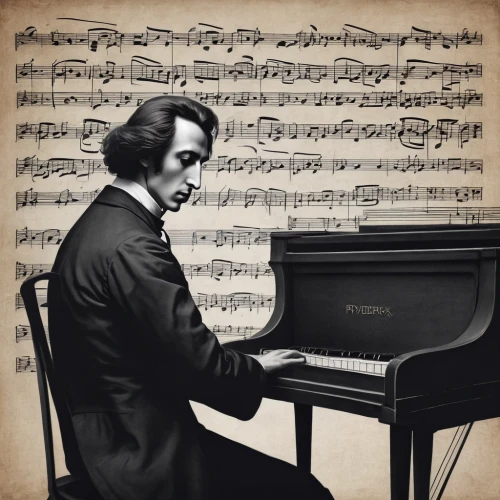 fryderyk chopin,chopin,concerto for piano,fortepiano,mozart,the piano,mozart taler,pianist,grand piano,classical music,piano player,composer,ondes martenot,steinway,jazz pianist,play piano,pianet,violone,hans christian andersen,harpsichord,Illustration,Realistic Fantasy,Realistic Fantasy 17